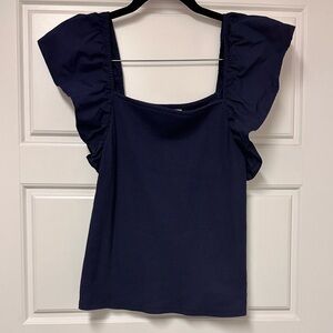 Navy Blue Ruffled Sleeve Top